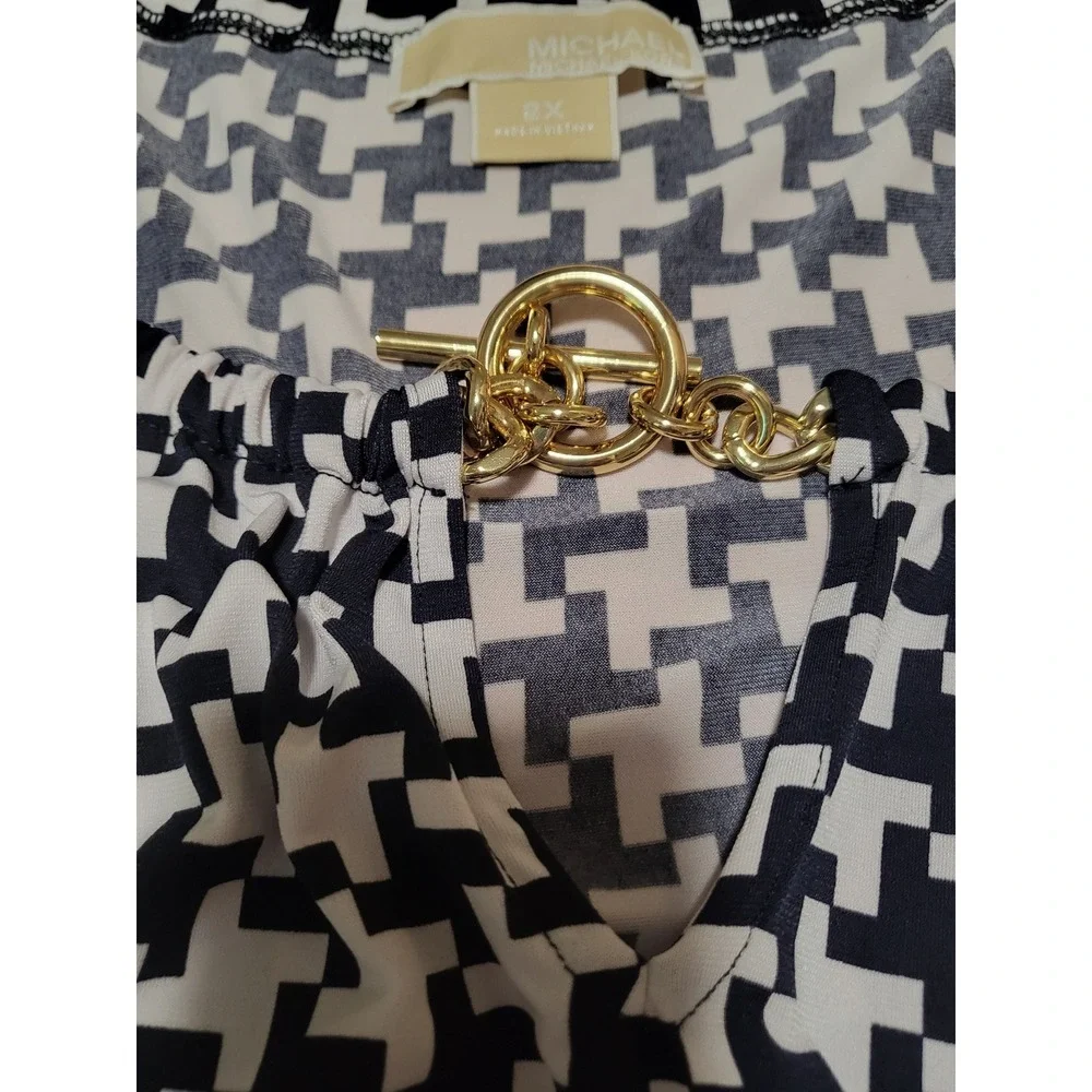 Michael Kors/Verarose Womens Plus 2XL Tunic Houndstooth & Marbled Print Tops - Picture 8 of 9